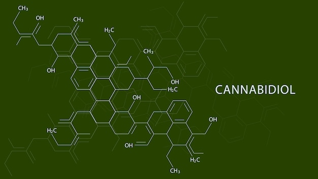 Vector chemical formulas of cannabidiol cbd cannabis molecular structure chemistry and science background