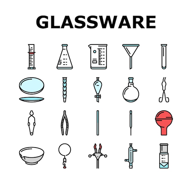 Chemical glassware laboratory icons set vector