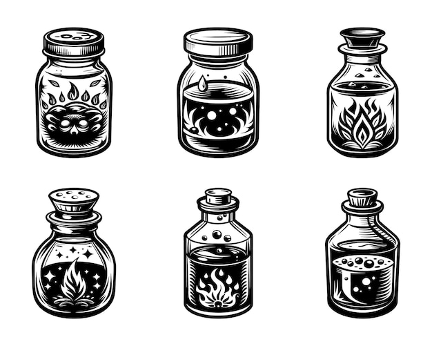 Vector chemical jar silhouette design bundle set in creative vector clip art with a white background