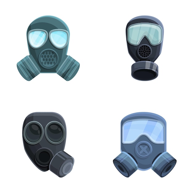 Chemical mask icons set cartoon vector Various type of chemical mask