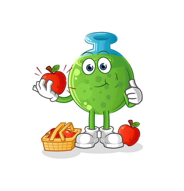 Chemical tube eating an apple illustration. character vector