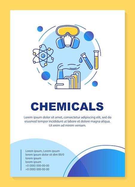 Chemicals industry poster template layout. Scientific research, lab. Banner, booklet, leaflet print design with linear icons. Vector brochure page layouts for magazines, advertising flyers