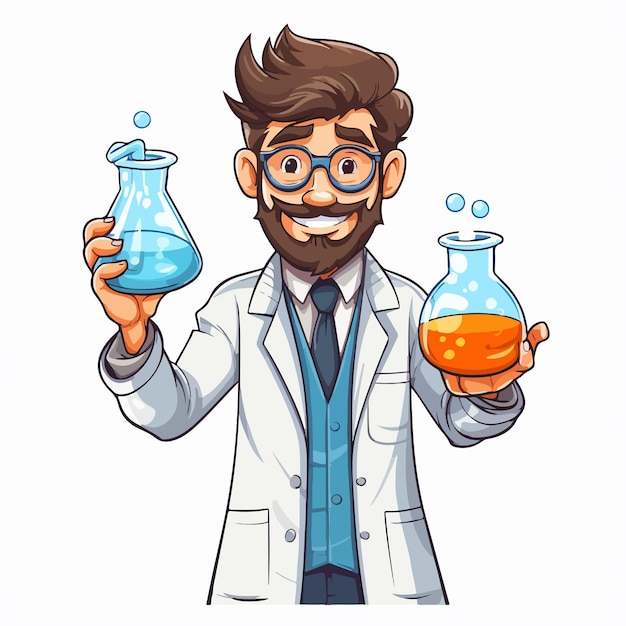 Chemist Holding Beaker on White Background Illustration