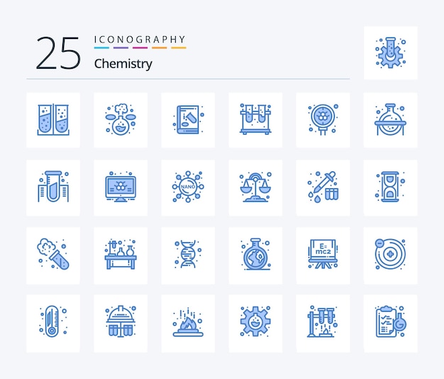 Chemistry 25 Blue Color icon pack including molecule tubes chemical flask chemistry