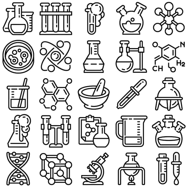 Chemistry icon set, outline style