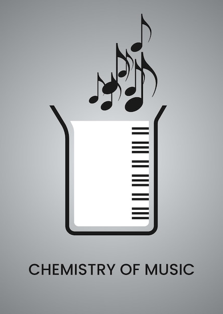 Chemistry of music Vector illustration of chemical laboratory glassware with notes flying Sketch