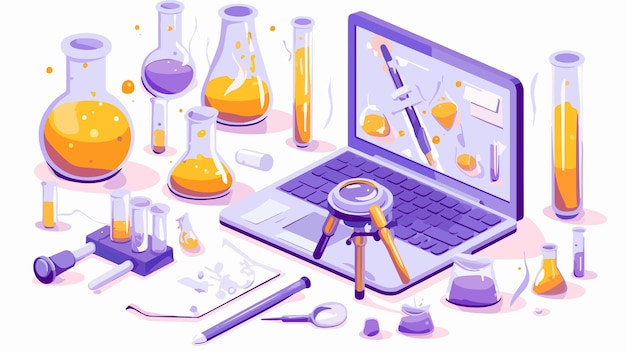 Vector chemistry research microscope magnification concept