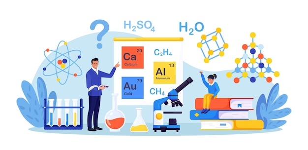 Chemistry school lesson Pupil learning chemical formula elements Scientific experiment in laboratory with chemistry flasks reagents Lab scientific researches Elementary schools education