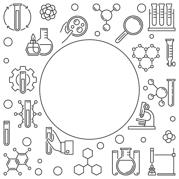 Chemistry Science frame with empty space and outline icons