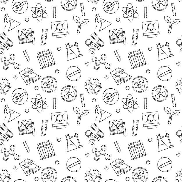 Chemistry and Science outline seamless pattern Chemical vector background