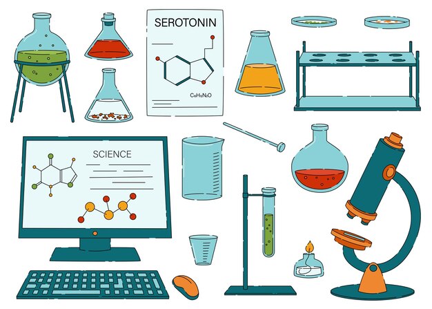 Vector chemistry science study items chemical lab research laboratory experiment