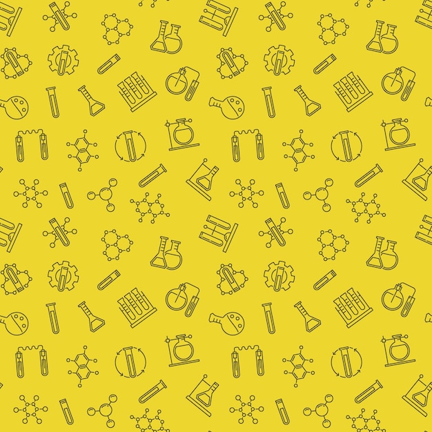 Chemistry vector line seamless pattern with yellow background