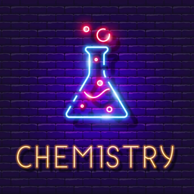 Chemistry vector neon banner Test tube glowing sign