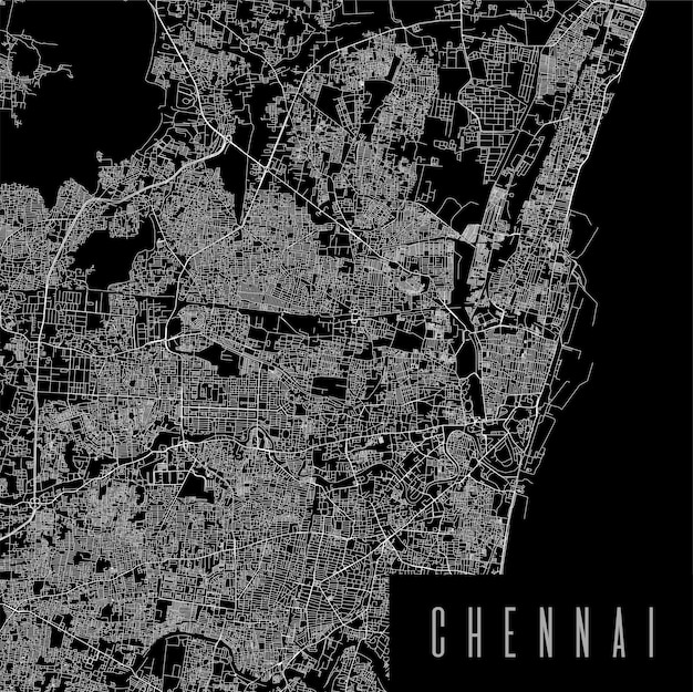 Chennai city province vector map poster India municipality square linear road map administrative municipal area