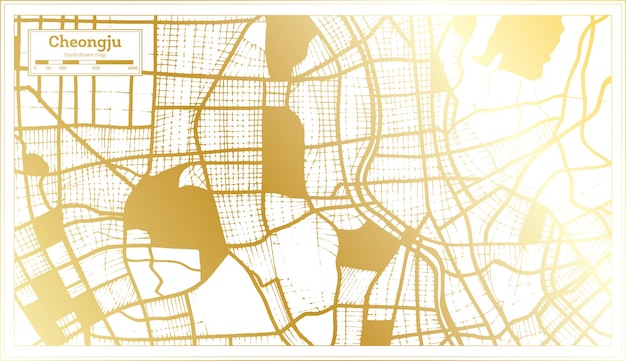 Cheongju South Korea City Map in Retro Style in Golden Color Outline Map