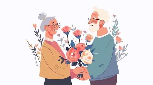 Vector cherished moments joyful senior couple with flowers