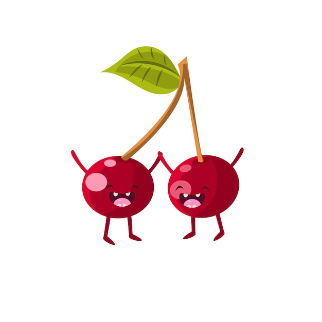 Cherries Cartoon Friends Colorful Funny Flat Vector Isolated Illustration On White Background