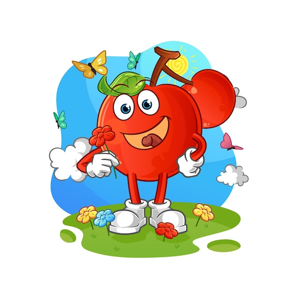 Cherries pick flowers in spring character vector