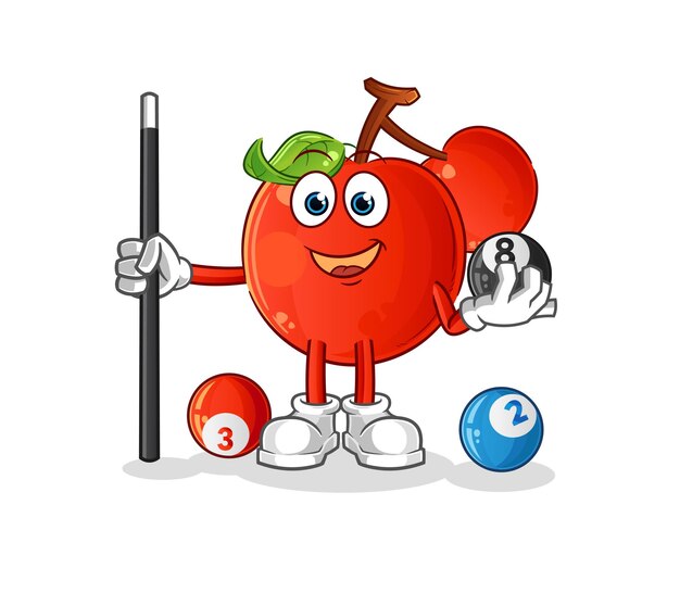 Vector cherries plays billiard character. cartoon mascot vector