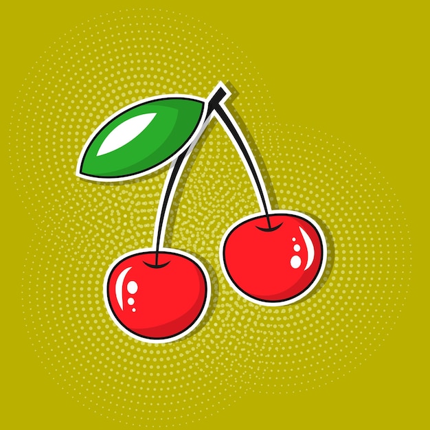 Cherries sticker in 1960s pop art style