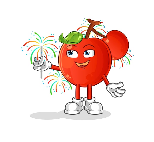 cherries with fireworks mascot. cartoon vector