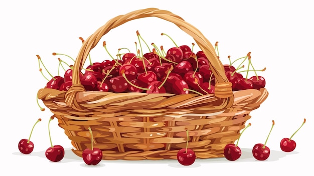 Vector cherry basket flat vector isolated on white background