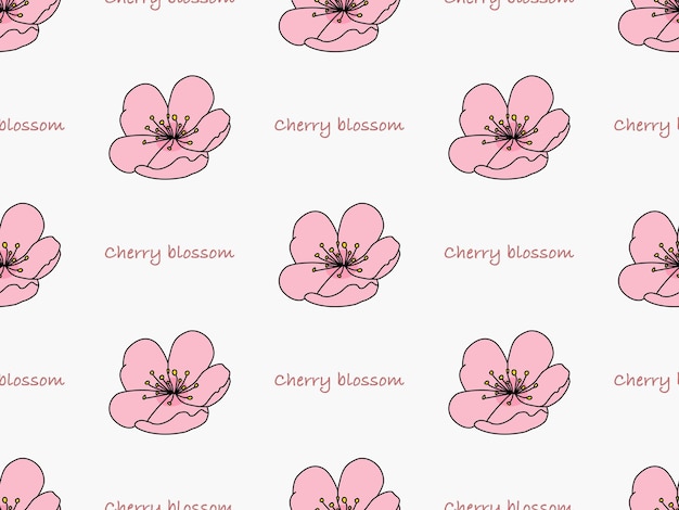 Cherry blossom cartoon character seamless pattern on pink background