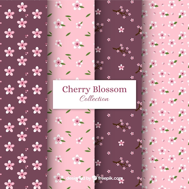 Cherry blossom patterns collection in flat style