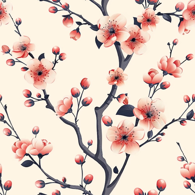 Cherry Blossom seamless pattern background vector cute plants graphic with EPS file