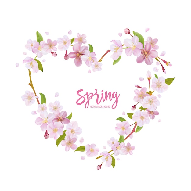 Cherry Blossom Spring Background with Floral Wreath