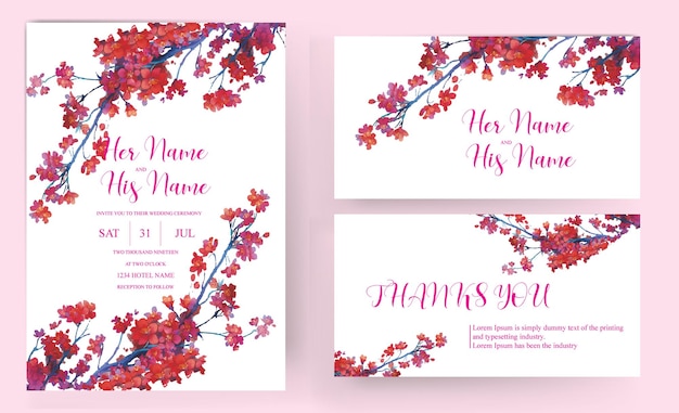 cherry blossom wedding invitation with beautiful flower  templet design