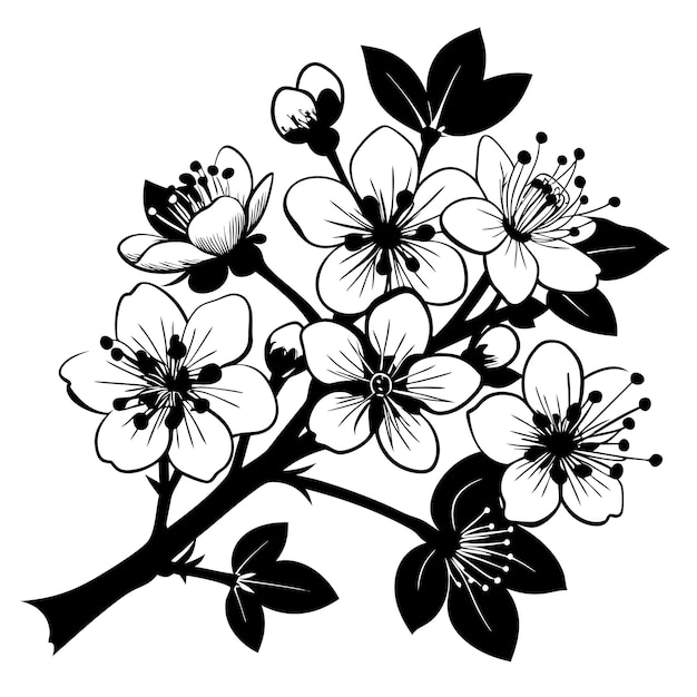 Cherry blossoms amazing silhouette design free vector on a white background