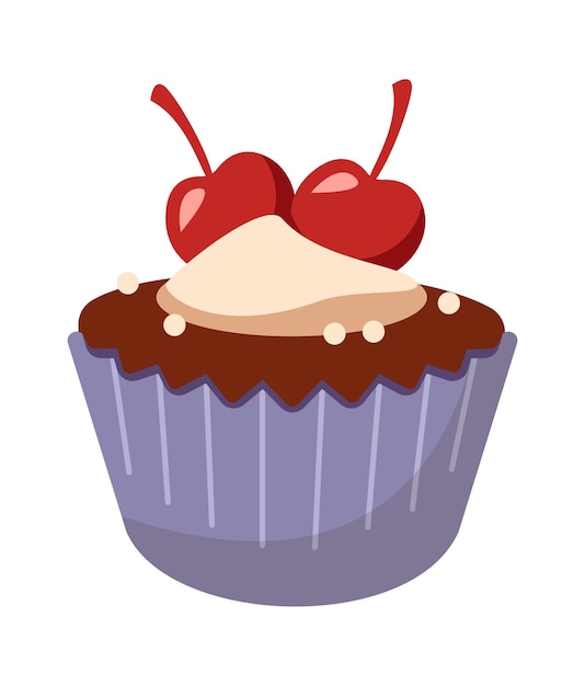 Cherry chocolate cupcake icon Vector illustration