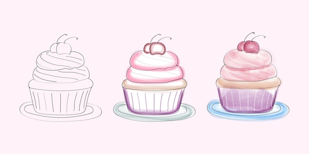 Cherry cupcake drawing stages