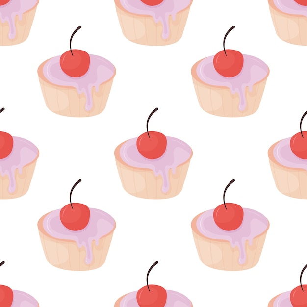 Cherry cupcakes seamless pattern