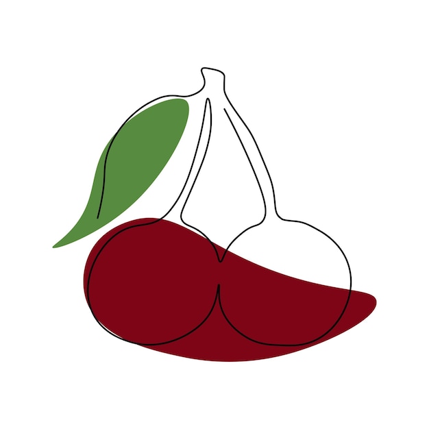 Cherry drawing drawn with one continuous line