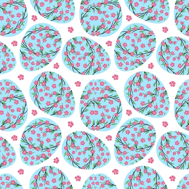 Cherry flower Easter egg seamless pattern for textile scrapbook paper Vector spring background