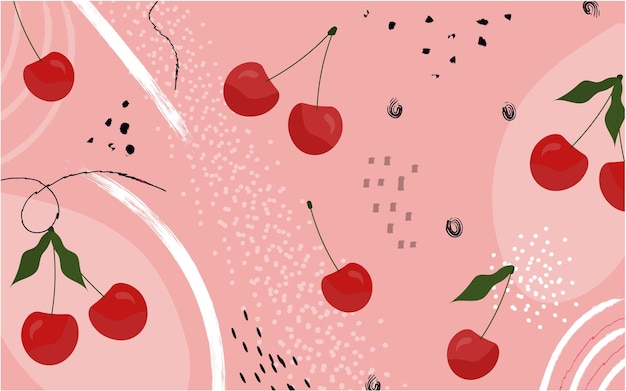 Vector cherry fruit abstract hand drawing pink background banner for a bar cocktail lemonade