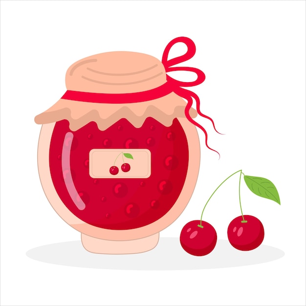 Cherry jam jar and cherry Food and cooking Vector illustration