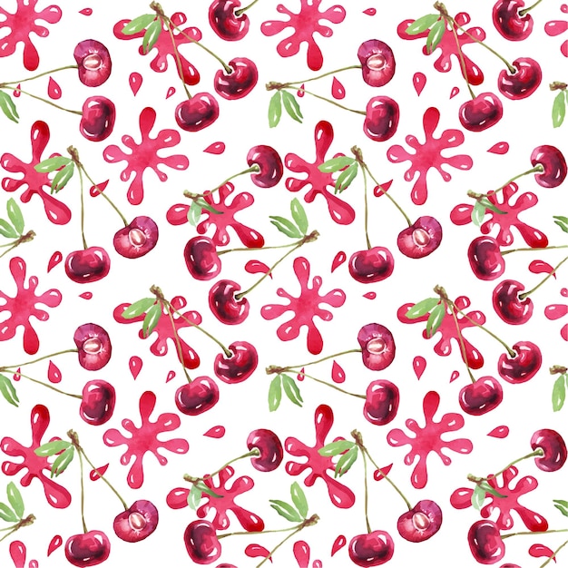 Cherry pattern Watercolor illustration