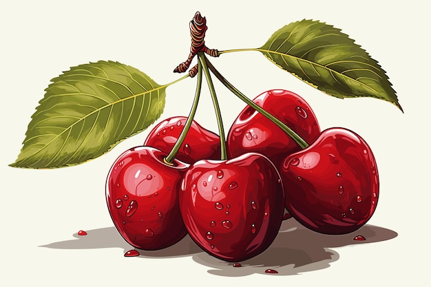 Cherry Ripe red cherries Watercolor hand drawn illustration isolated on white background