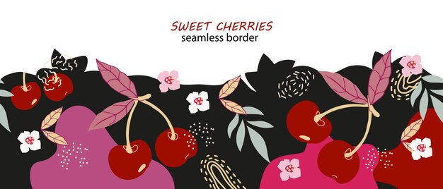 Cherry seamless border template vector Cherry seamless background