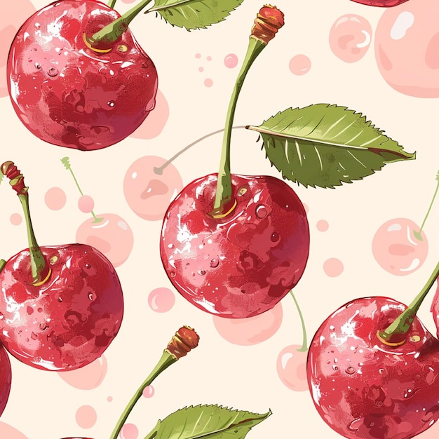 Cherry seamless pattern background vector cute fruit graphic