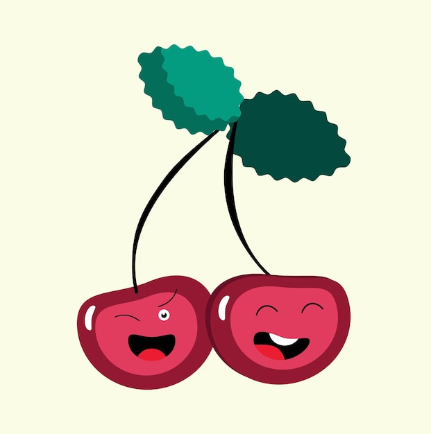 Vector cherry twins art in cartoon style vector illustration