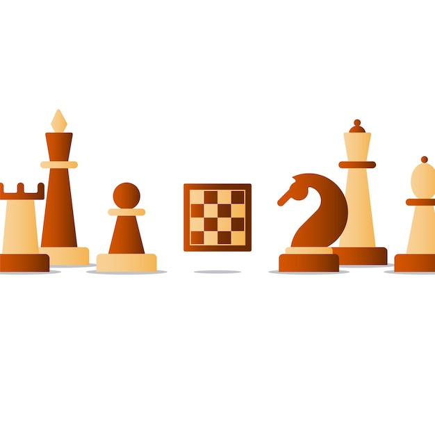 Chess board game, competition concept, knight icon, chess club illustration