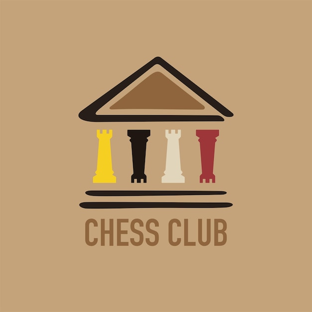 Chess club emblem. Chess design with classic building and rooks as columns.