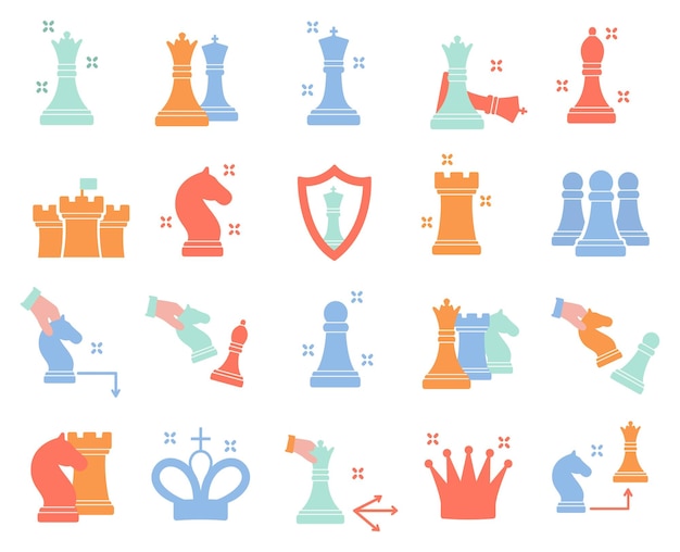 Chess color icons set