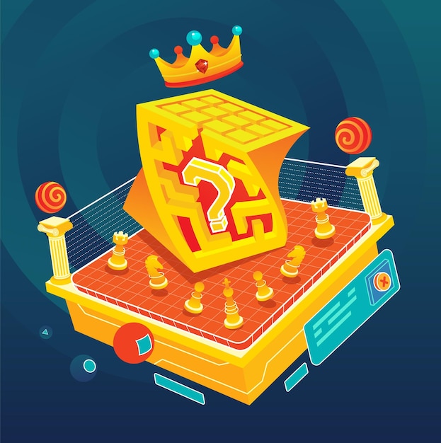 Chess game concept with block maze and digital chess board