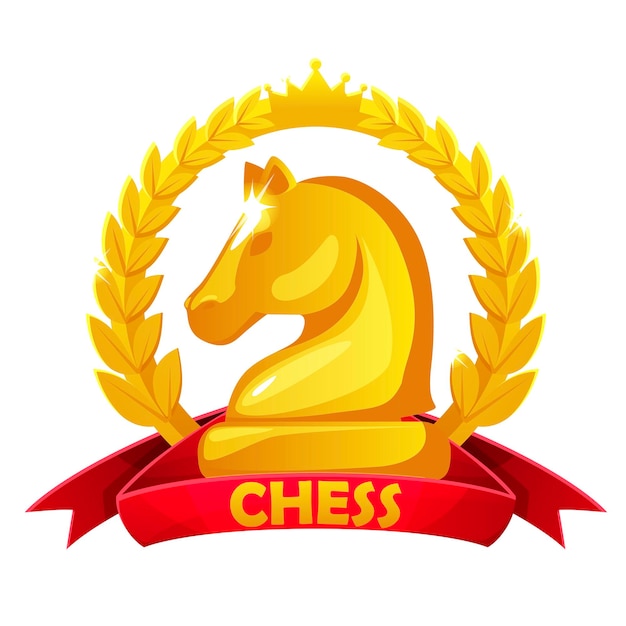 Chess icon with knight chess figure and red ribbon