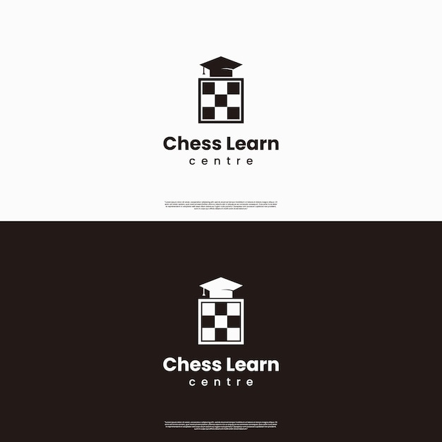 Chess learning logo chessboard combine with graduation hat logo concept